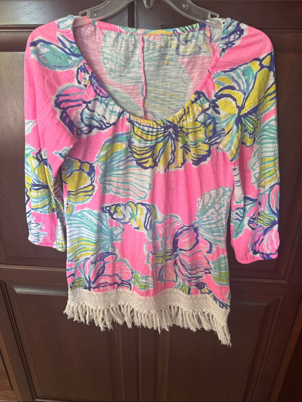 Lilly Pulitzer Pink Floral Shell-Print Tunic with Fringe
